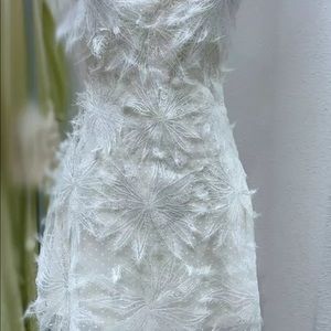 White Elegant Patchwork Lace Dress High Waist Mini Dress Large new